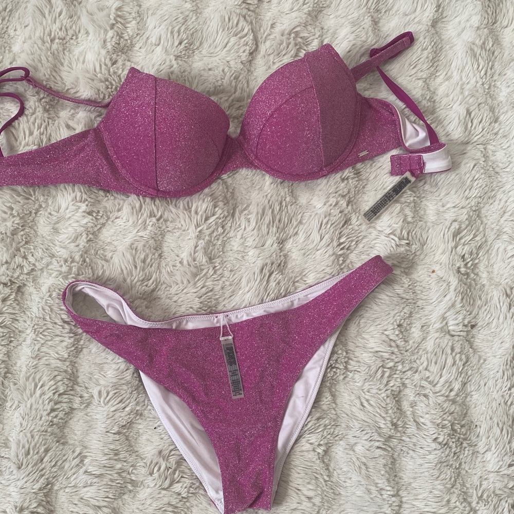 Pink Glittery Pink Bikini Set